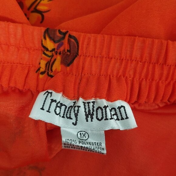 Trendy Woman Orange & Brown Floral Wrap Skirt 1X - Picture 2 of 3